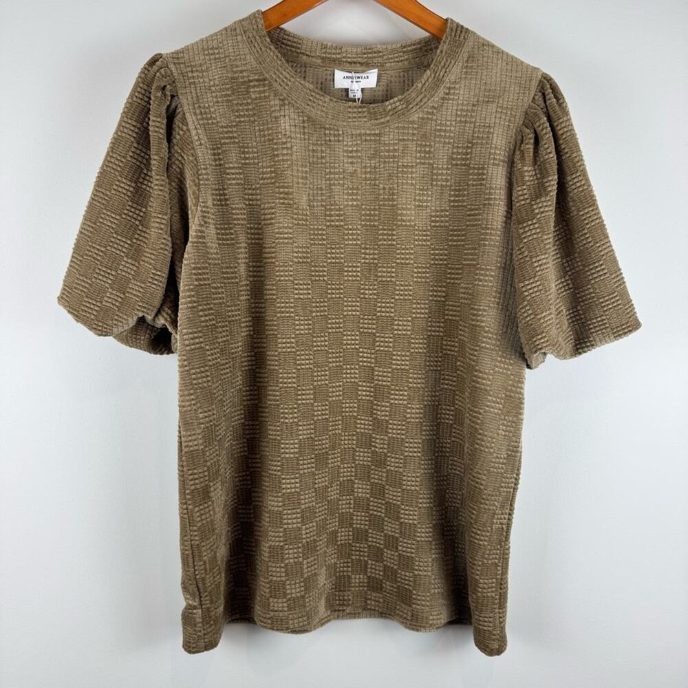 Annie wear Textured Tan Knit Puffed Sleeved Top ~ M - Picture 1 of 13